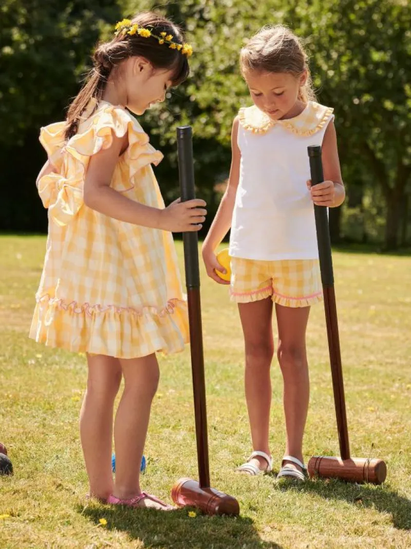 La Coqueta Skirts, Shorts & Culottes^Yellow Gingham Flores Cotton Girl Shorts