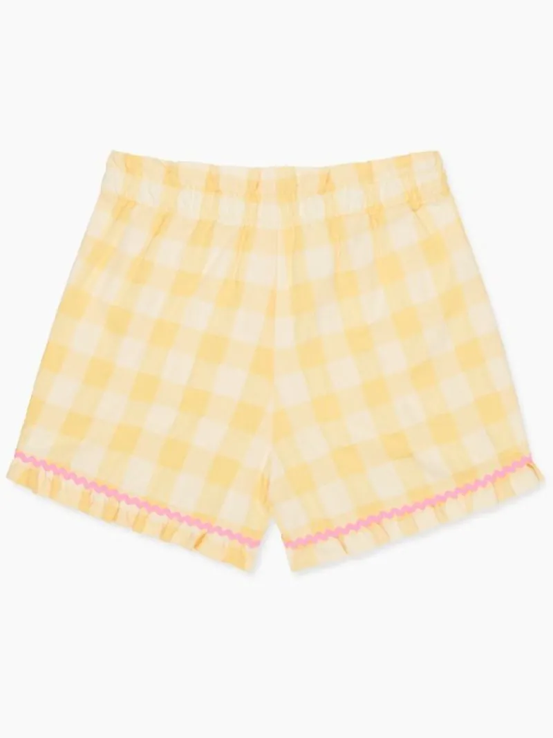 La Coqueta Skirts, Shorts & Culottes^Yellow Gingham Flores Cotton Girl Shorts