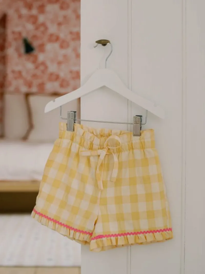 La Coqueta Skirts, Shorts & Culottes^Yellow Gingham Flores Cotton Girl Shorts