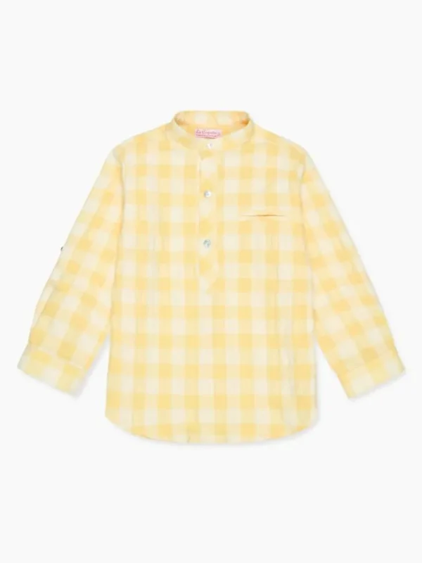 La Coqueta Shirts & Tops^Yellow Gingham Mateo Linen Mix Long Sleeve Boy Shirt